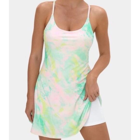 HALARA Dresses & Skirts - Halara Everyday Cloudful 2-in-1 Flare Activity Dress Sz XL Tie Dye Colorful NWT